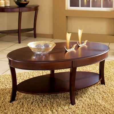 Troy 48" Brown Wood Oval Coffee Table with Shelf