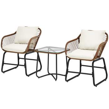 Tangkula 3 Pieces Outdoor Furniture Set Patio Bistro Set w/2 Armchairs & Tempered Glass Table White/Turquoise/Red