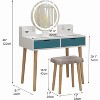 Makeup Vanity Table Set with 3 Modes Adjustable Lighted Mirror Cushioned Stool, Dressing Table for Small Space, White and Blue - 4 of 4