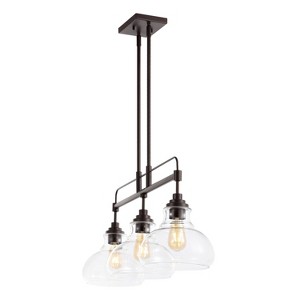 32.5" 3-Light Marlowe Farmhouse Industrial Iron/Glass Linear LED Pendant Oil Rubbed Bronze/Clear - JONATHAN Y: Edison Bulb Compatible - 1 of 4