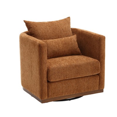 GDFStudio Ted Chenille Upholstered 360° Swivel Barrel Chair with Metal Base