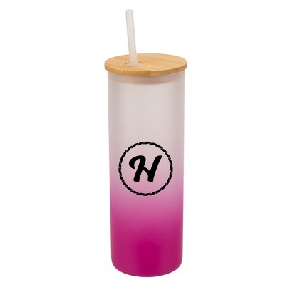 Elanze Designs H Monogram Letter Initial Rope Circle Wrap-Around Design 25 Ounce Frosted Gradient Glass On-The-Go Coffee Travel Skinny Tumbler Mug