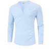 Men's Cotton Linen Shirt Henley V Neck Long Sleeve Casual Beach T Shirts - 2 of 4