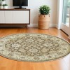 8'  Gold and Tan Wool Oriental Hand Knotted Round Rug - 2 of 3