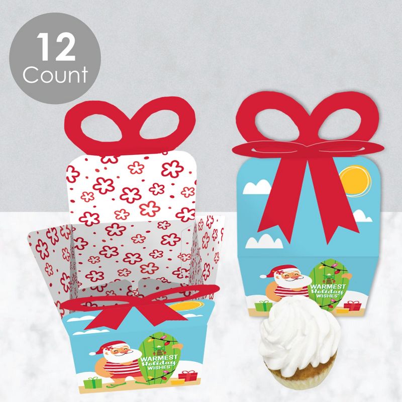Big Dot of Happiness Tropical Christmas - Square Favor Gift Boxes - Beach Santa Holiday Party Bow Boxes - Set of 12, 3 of 9