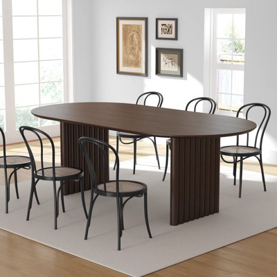 PexFix 79" x 33.5" Dining Table Wood Oval Kitchen Table with Scratch-Resistant Top & Striped Legs Modern Farmhouse for Living Room Kitchen Walnut