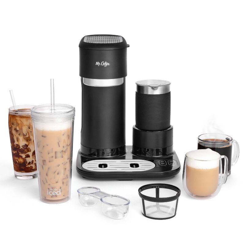 Mr. Coffee 4-in-1 Single-Serve Latte, Iced, and Hot Coffee Maker with Milk Frother and Tumbler Black, 1 of 12