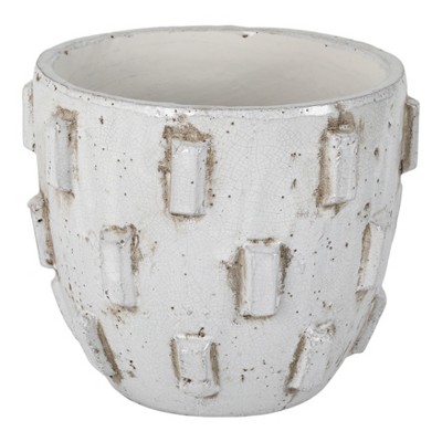 Terracotta Planter with Textured Design - Ceramic Flower Pot for Indoor & Outdoor Plants - Frost-Resistant, Durable - 10" White