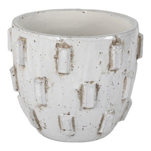 Terracotta Planter with Textured Design - Ceramic Flower Pot for Indoor & Outdoor Plants - Frost-Resistant, Durable - 10" White - 1 of 4