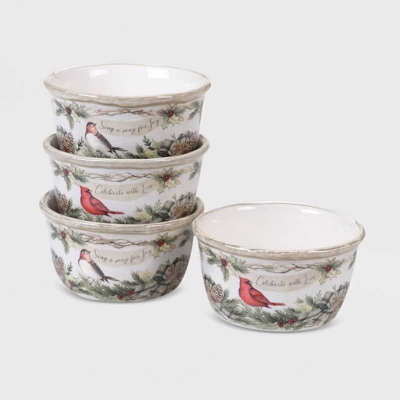 20oz 4pk Earthenware Holly and Ivy Dessert Bowls White - Certified International, 1 of 3