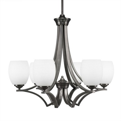 Toltec Lighting Zilo 6 - Light Chandelier in  Graphite with 5" White Linen  Shade