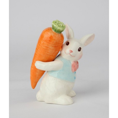 Kevins Gift Shoppe Ceramic Easter Bunny Rabbit Carrying Carrot Stick Salt and Pepper Shakers - image 1 of 4