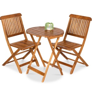 Best Choice Products 3-Piece Acacia Wood Bistro Set, Folding Patio Furniture w/ 2 Chairs, Table - Natural - 1 of 4