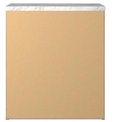 Light Brown and White Faux Marble Top 2-Drawer Nightstand