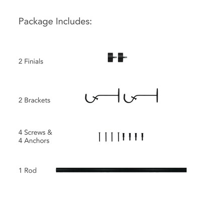 Antique Black Adjustable Curtain Rod with Cap Finials, 28"-48"