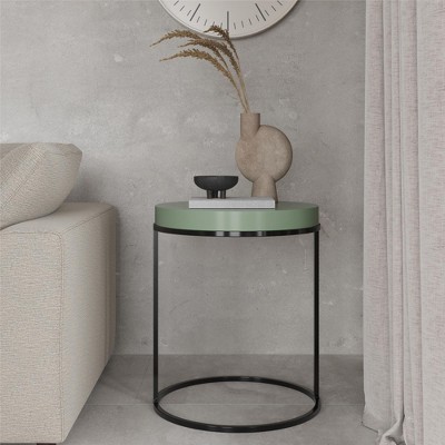 Sage Green Round Wood and Metal Accent Table