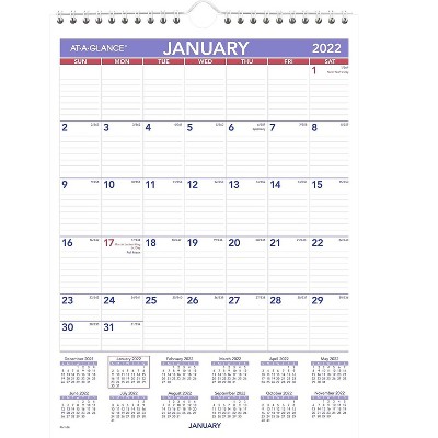 AT-A-GLANCE 2022 11" x 8" Wall Calendar Small White/Purple/Red PM1-28-22