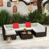 7 Piece Outdoor Patio Sofa Set with Cushions, All Weather PE Rattan, 29.5" Sofa Section, Glass Top Coffee Table for Outdoor Living - 2 of 4