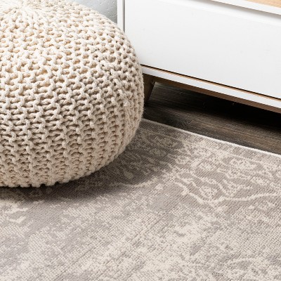 Ivory Rectangular Stain-Resistant Synthetic Area Rug, 5'x8'