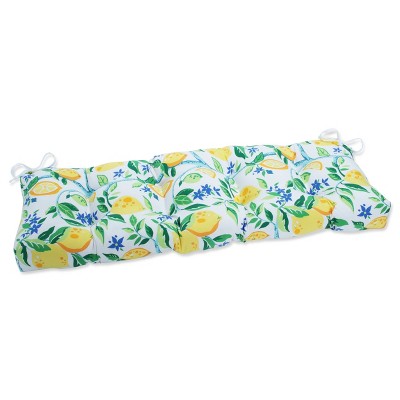 Pillow Perfect 48" x 18" Outdoor/Indoor Tufted Bench/Swing Cushion Lemon Tree Yellow