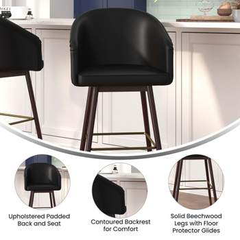 Emma and Oliver Upholstered  Bar Height Dining Stool with Wood Frame - Set of 2