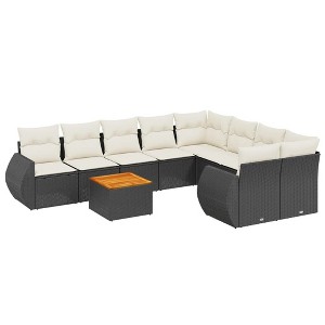 vidaXL 9 Piece Patio Sofa Set with Cushions Black Poly Rattan - Black and Cream - 1 of 4