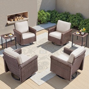 Buenhomino 6-Piece Swivel Chair Patio Set with Coffee Tables, PE Wicker Outdoor Lounge with Olefin Cushions & Steel Frame - 1 of 4