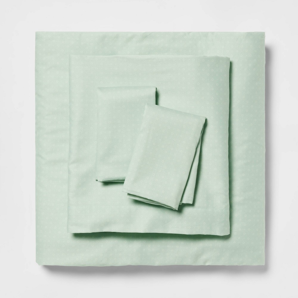 Photos - Bed Linen Full Cotton Blend Sateen Sheet Set Mint Dot - Room Essentials™
