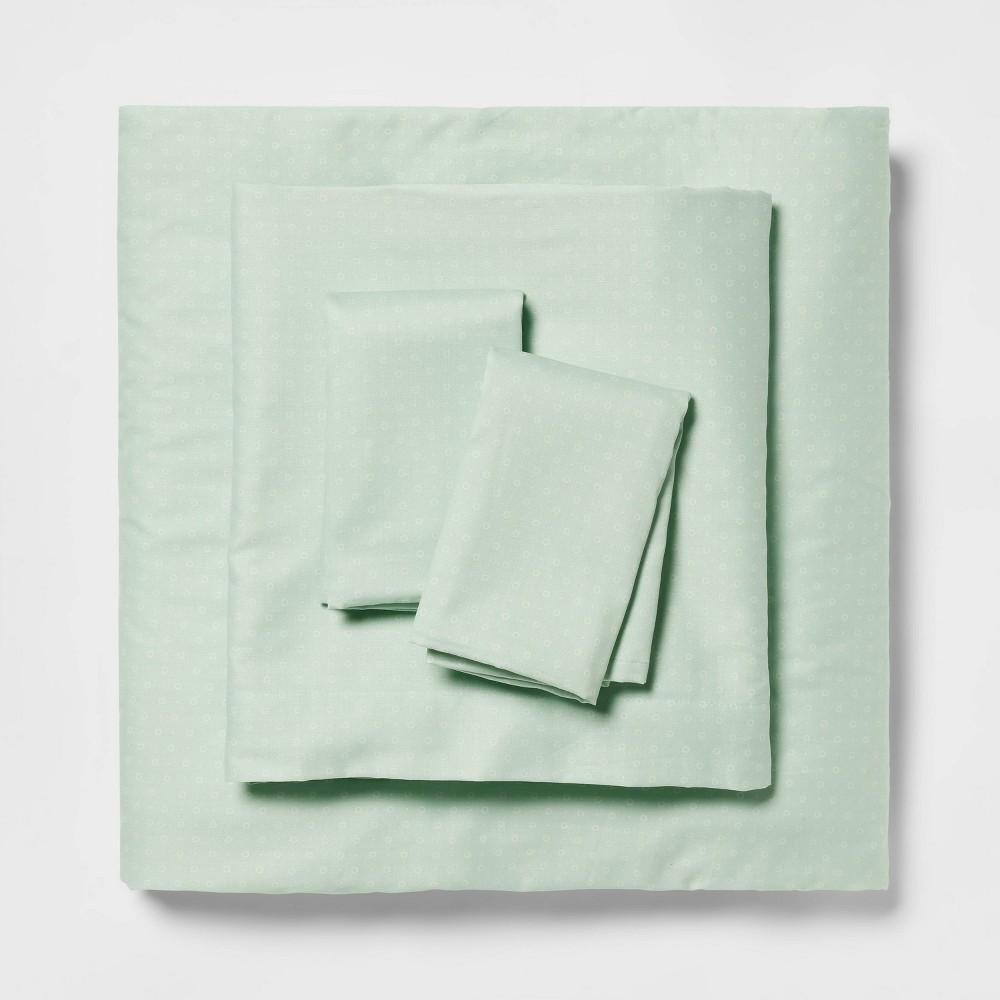 Photos - Bed Linen King Easy Care Cotton Blend Sateen Sheet Set Mint Dot - Room Essentials™: