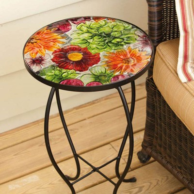 Evergreen  Round glass table Gerber Daisies