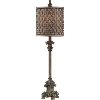 Regency Hill French Candlestick Traditional Buffet Table Lamp 34" Tall Provance Beige with USB Charging Port Double Shade for Bedroom Living Room Home