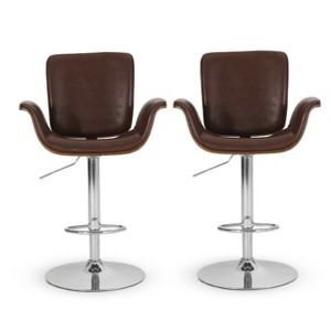 2pc Romer Mid Century Modern Bentwood Adjustable Swivel Counter Height Barstools - Christopher Knight Home - 1 of 4