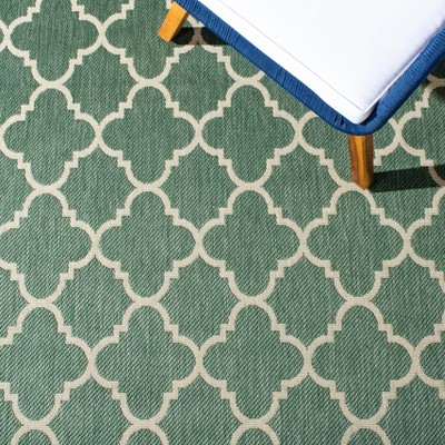 Green and Beige Geometric Indoor/Outdoor Runner Rug