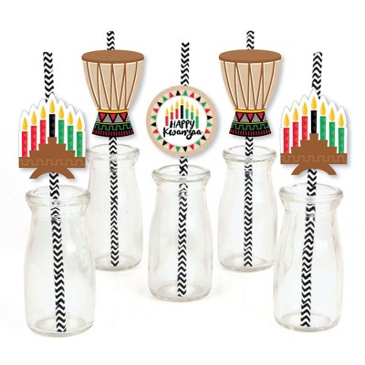 Big Dot of Happiness Happy Kwanzaa - Paper Straw Decor - Party Striped Decorative Straws - Set of 24