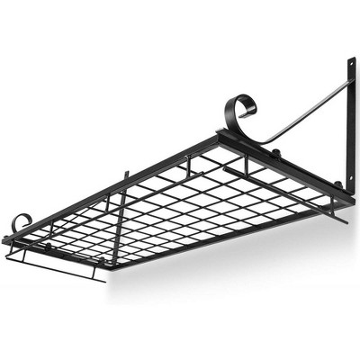 Black Metal Wall-Mounted Pot and Pan Rack with Hooks