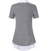 Women's Short Sleeve V-Neck Contrast Collared Shirts Patchwork Work Blouse Tunics Tops - 3 of 4