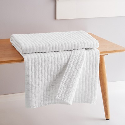 White Cotton Reversible Quilted Throw Blanket