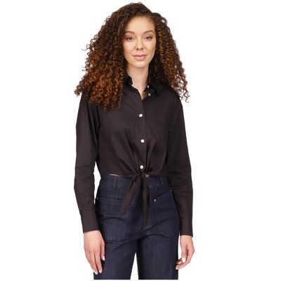 Michael Kors Womens Poplin Tie Front Button Up Shirt