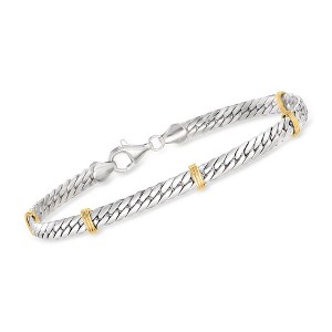 Ross-Simons Sterling Silver and 14kt Yellow Gold Cuban-Link Bracelet - 1 of 4