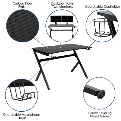 Ergonomic Gray Gaming Desk & Chair Set with Cup Holder and Headphone Hook