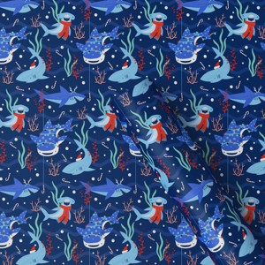 40” 125 sq ft Christmas Roll Wrap Festive Sharks on Blue - Wondershop™ - 1 of 3