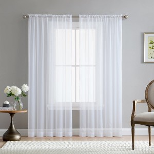 HLC.ME Sheer Voile Transparent Window Treatment Rod Pocket Curtain Panels - Set of 2 - 1 of 4
