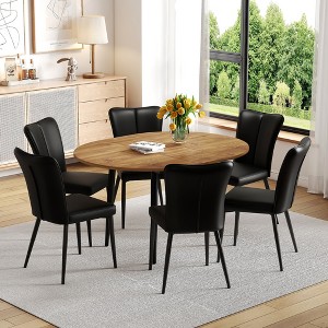 7-Piece Dining Set with Extendable Table and 6 PU Armless Chairs - 1 of 4