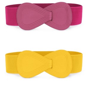INSPIRE CHIC Women's Elastic Interlock 8-shaped Faux Leather Stretchy Dress Belts 2 Pcs - 1 of 4