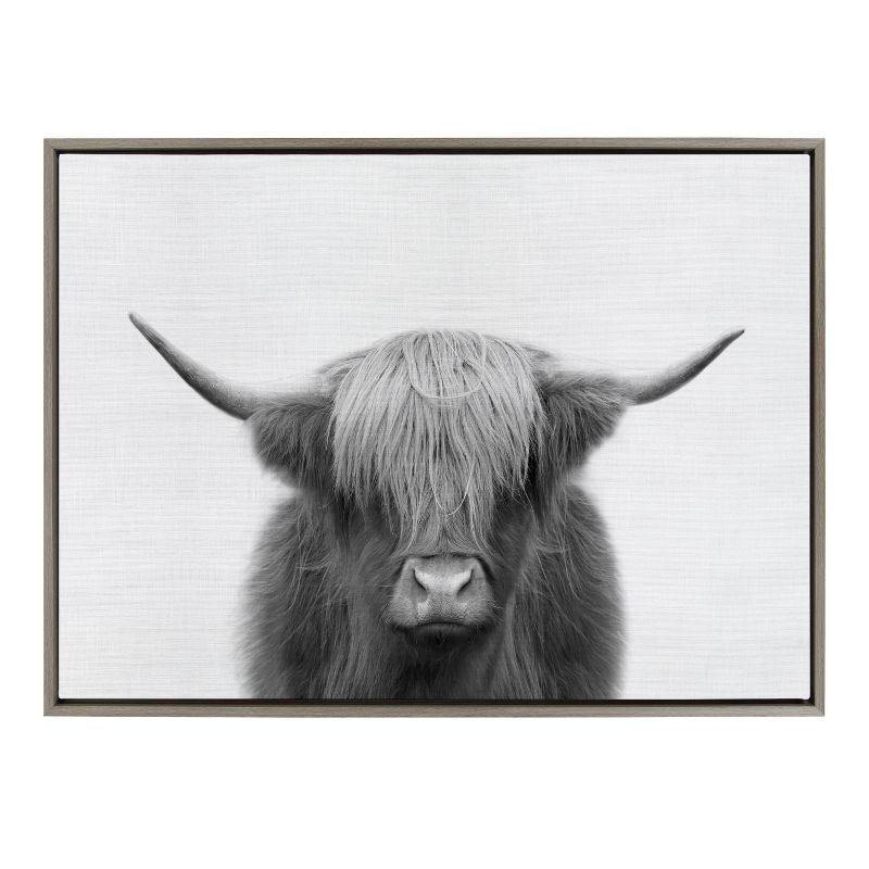 28&#34; x 38&#34; Sylvie Hey Dude Highland Cow Framed Wall Canvas Gray - Kate &#38; Laurel All Things Decor, 1 of 8