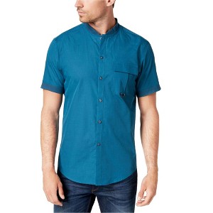 I.N.C International Concepts Mens Banded Collar Button Up Shirt, Blue, Small - 1 of 1