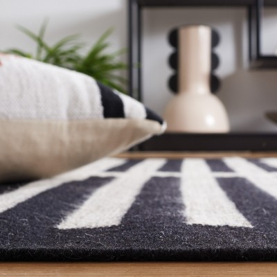 Beige and Black Wool Flat Woven Striped Rug, 3' x 5'