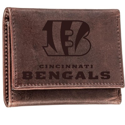 Evergreen NFL Cincinnati Bengals Brown Leather Trifold Wallet Officially Licensed with Gift Box