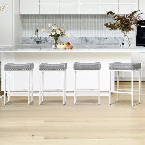 Saddle Counter Height Bar Stools Set, Modern Faux Leather, for Kitchen - 1 of 4