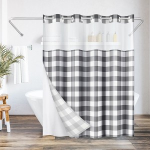 Americanflat 72x75 Hookless Shower Curtain - Gray Plaid Shower Curtain with Sheer Panel, Snap-In Liner, and Grommets - 100% Polyester - 1 of 4